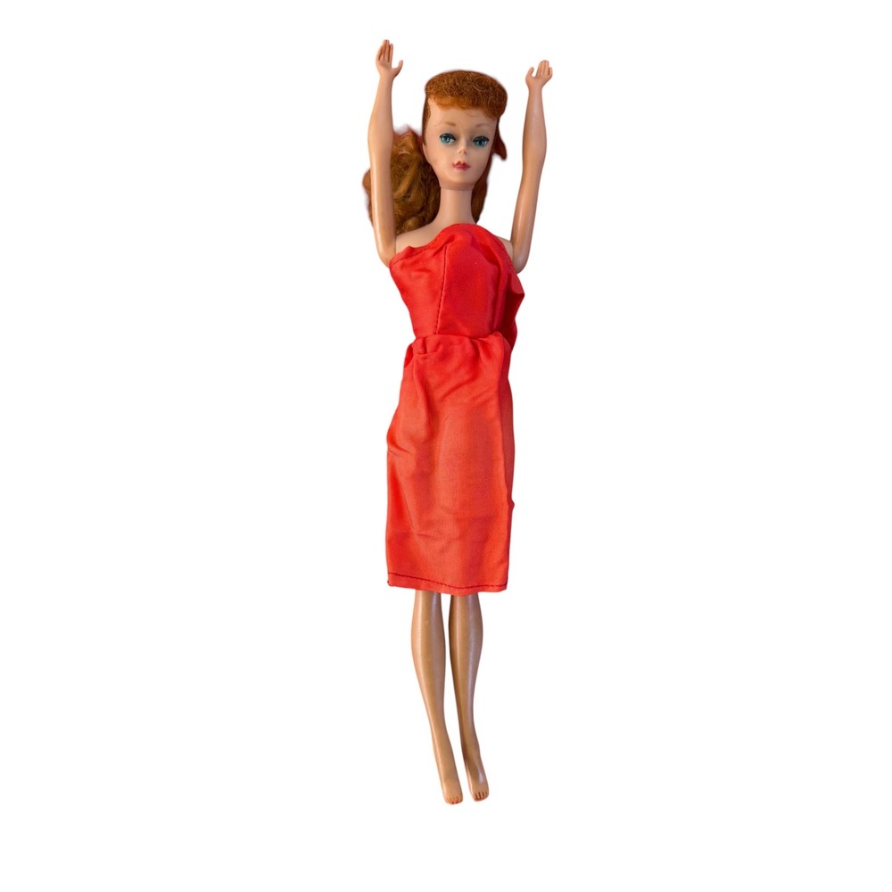 Vintage 1960s Barbie Doll Titian Red Hair Red Sheath Dress Collectible #6 READ